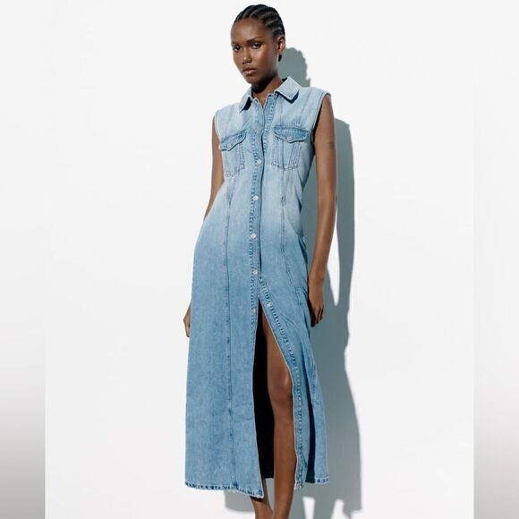 Zara Denim TRF Dress New Light Blue - Picture 10 of 10